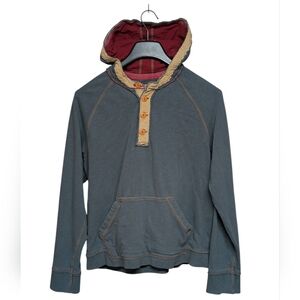 Carbon 2 Cobalt Hooded Henley Kangaroo Pocket Pull Over Size Medium